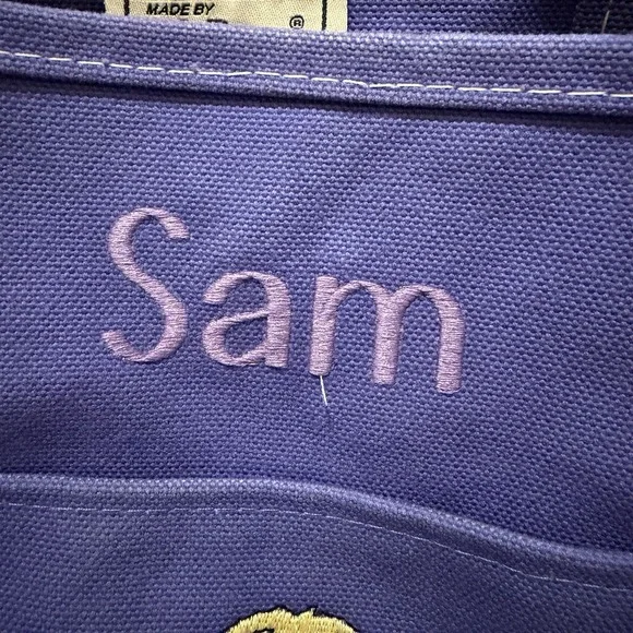 Vintage LL Bean Boat And Tote Purple Canvas SAM Embroidered School Travel 17x12 - Picture 3 of 13